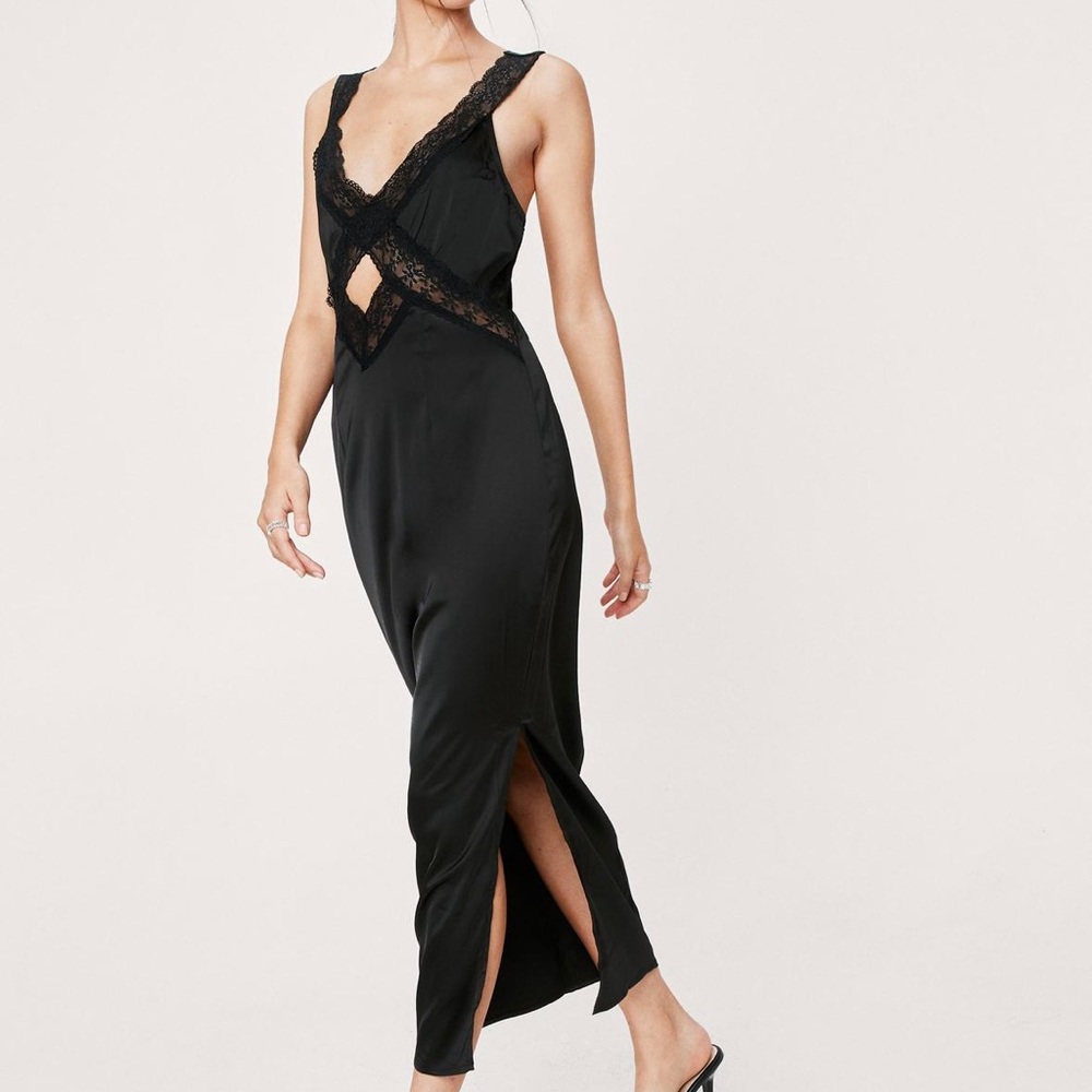 Lace Slip Satin Midi Dress